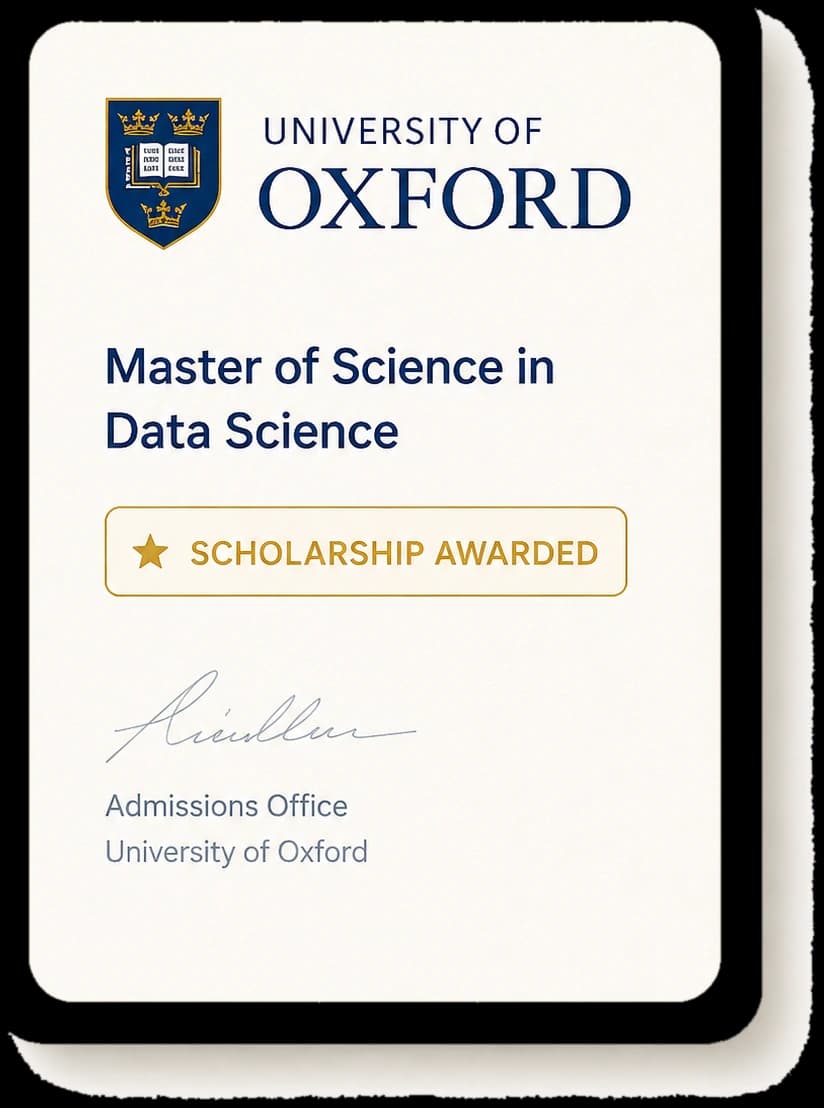 University of Oxford — Master of Science in Data Science, Scholarship Awarded