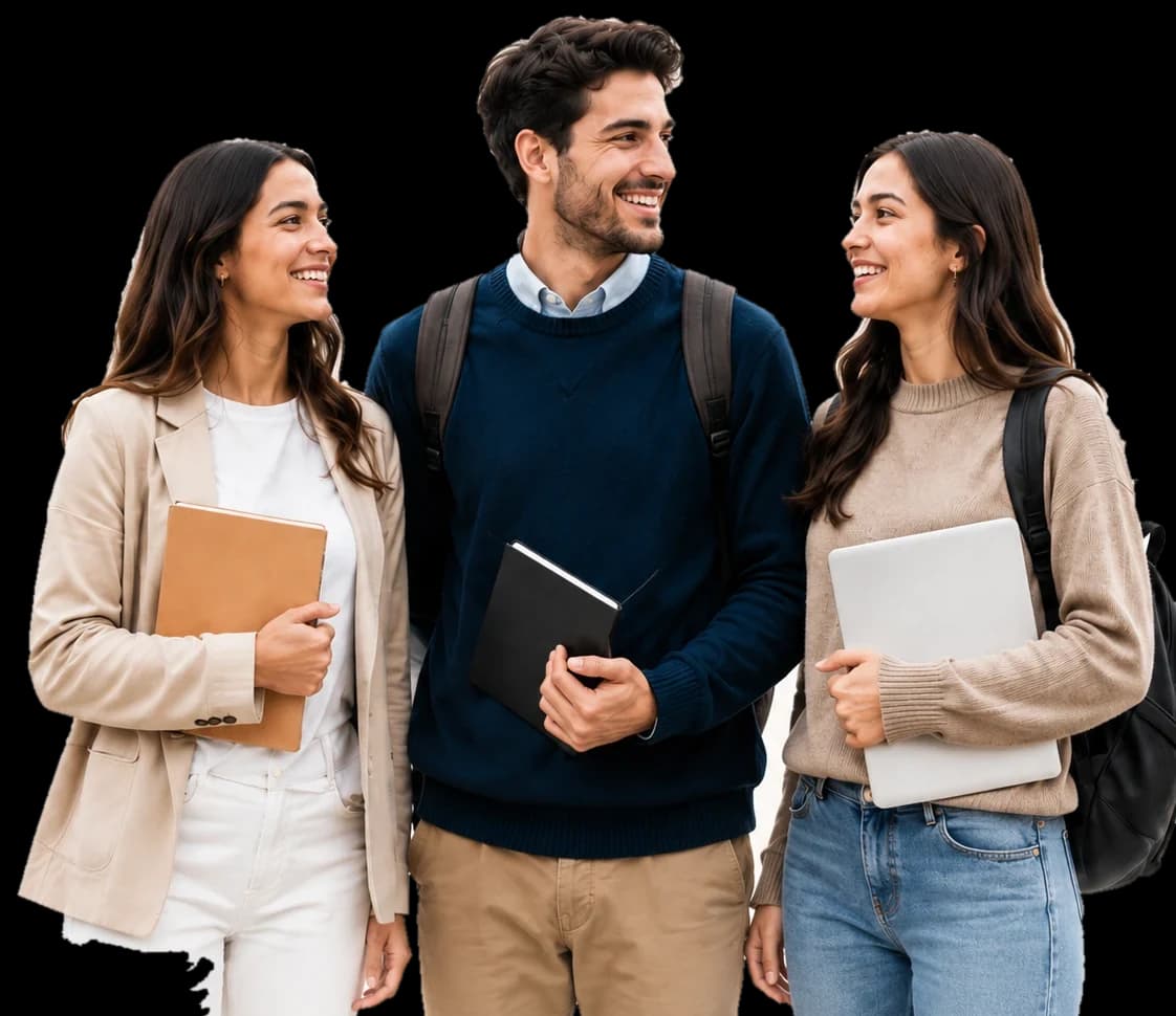 Three NextGen students walking together on campus
